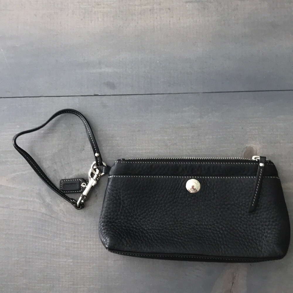 Black leather Coach Wristlet
